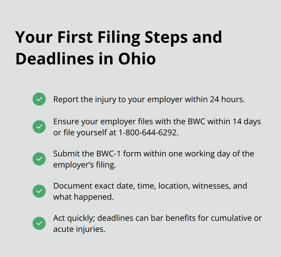 Checklist of immediate reporting and filing deadlines for Ohio workers’ compensation back injury claims - Back injury Ohio benefits