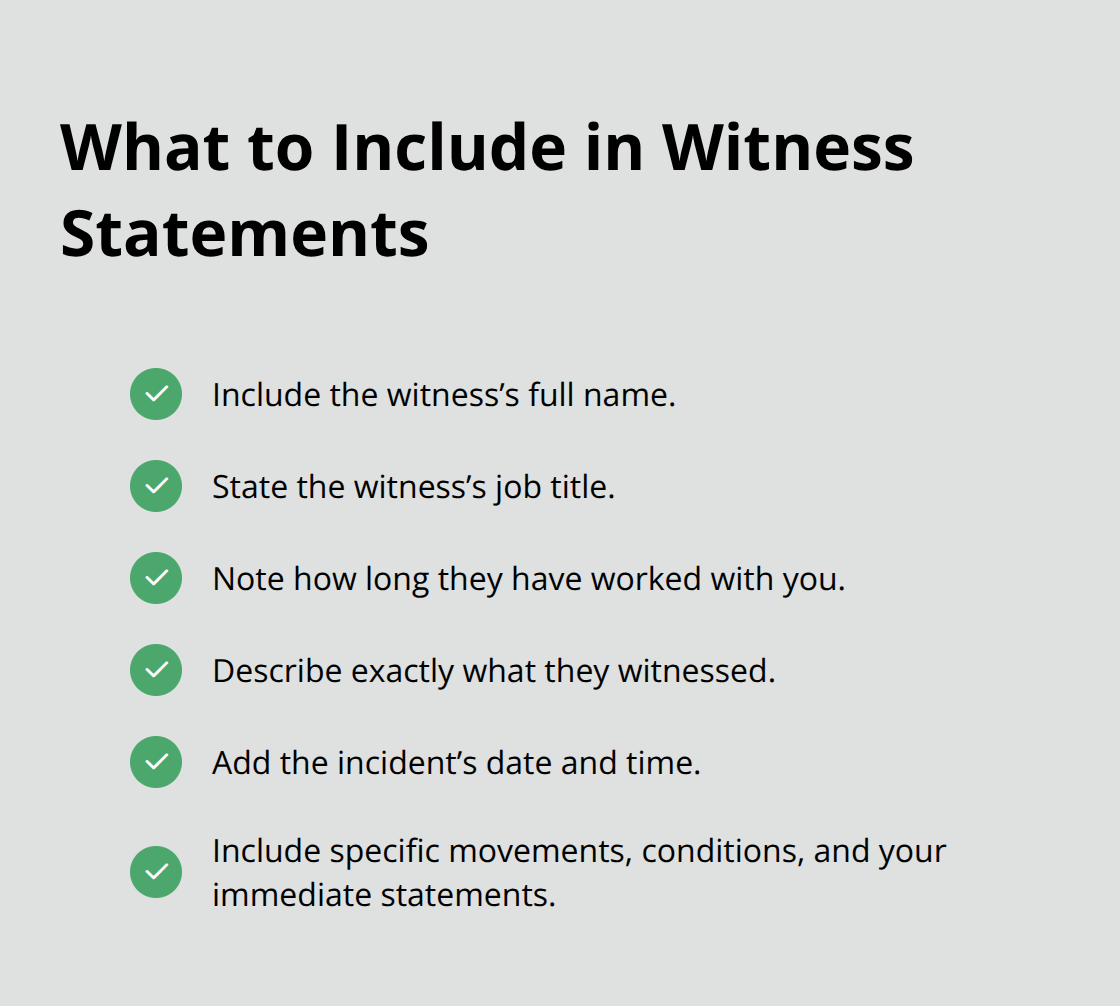 Checklist of key details every witness statement should contain for a workers' compensation appeal.