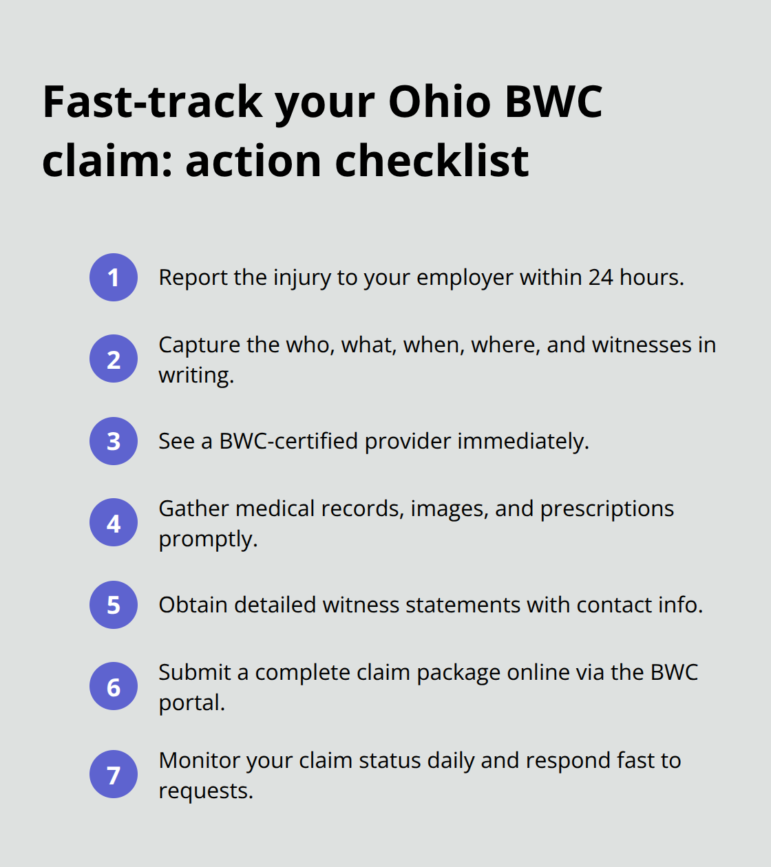 Compact checklist for speeding up Ohio workers’ comp filing