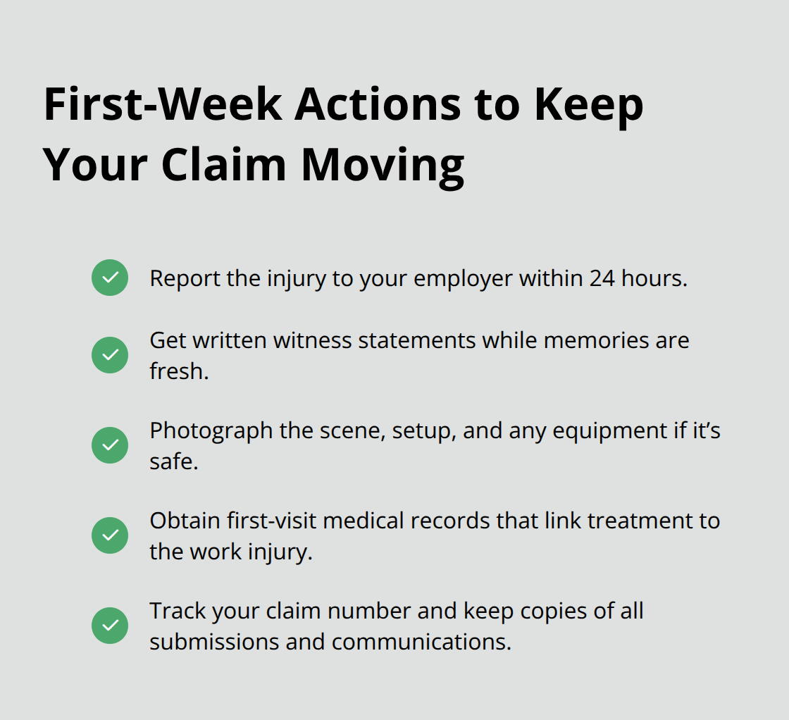 Checklist of critical first-week steps to avoid delays in a Canton BWC claim. - Canton BWC claim tips
