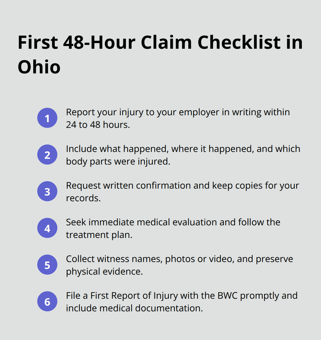 Key steps to report and file a construction injury claim with the Ohio BWC - Construction injury rights Ohio