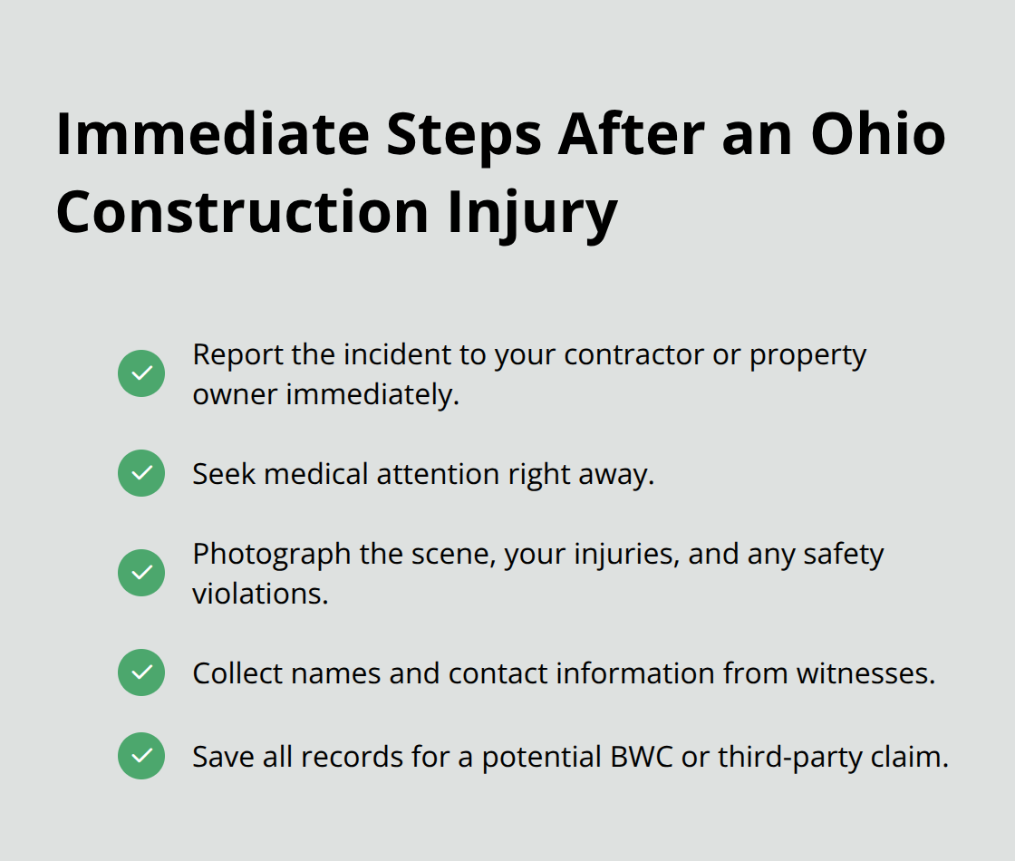 Checklist of immediate actions to take after a construction injury in Ohio - Construction site injury rights