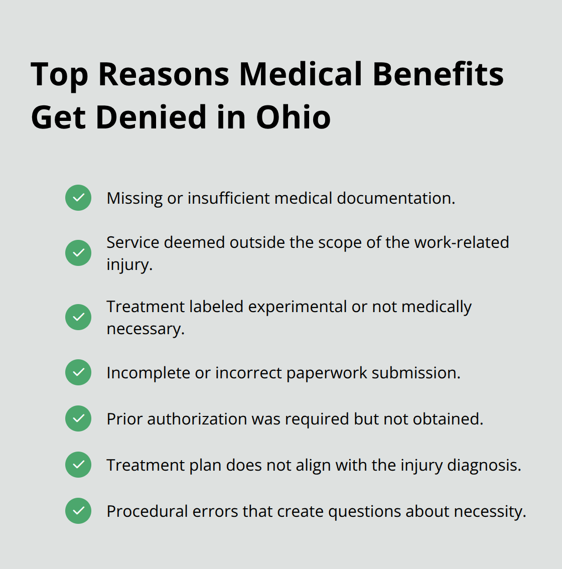 Checklist of common reasons Ohio workers’ comp medical benefits are denied