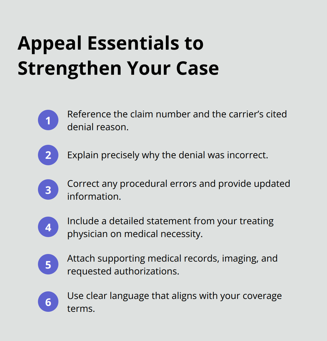 Compact step-by-step list of key actions for an Ohio workers’ comp appeal - denied medical benefits