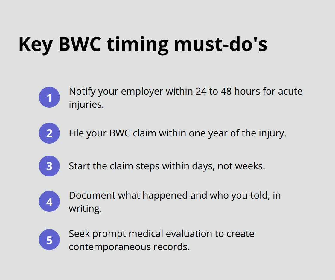 Quick timeline essentials for Ohio BWC injury claims - Filing BWC claim basics