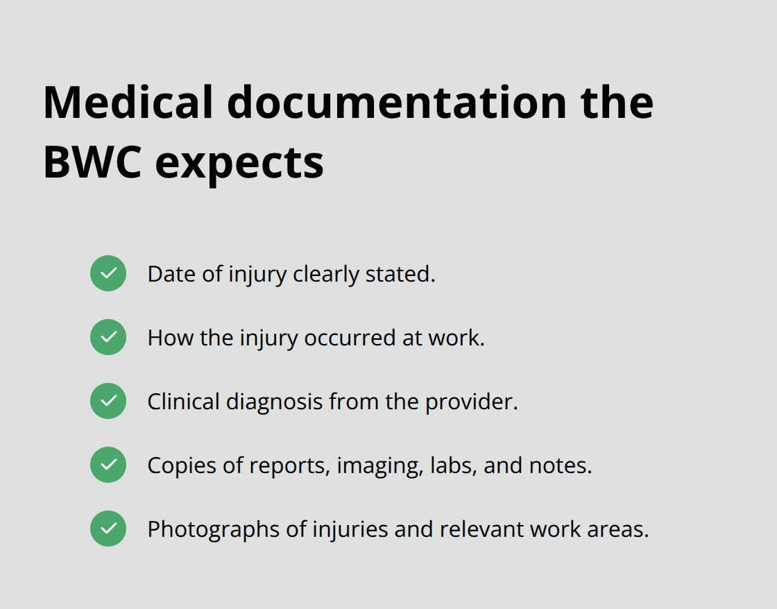 Checklist of required medical details for an Ohio BWC claim