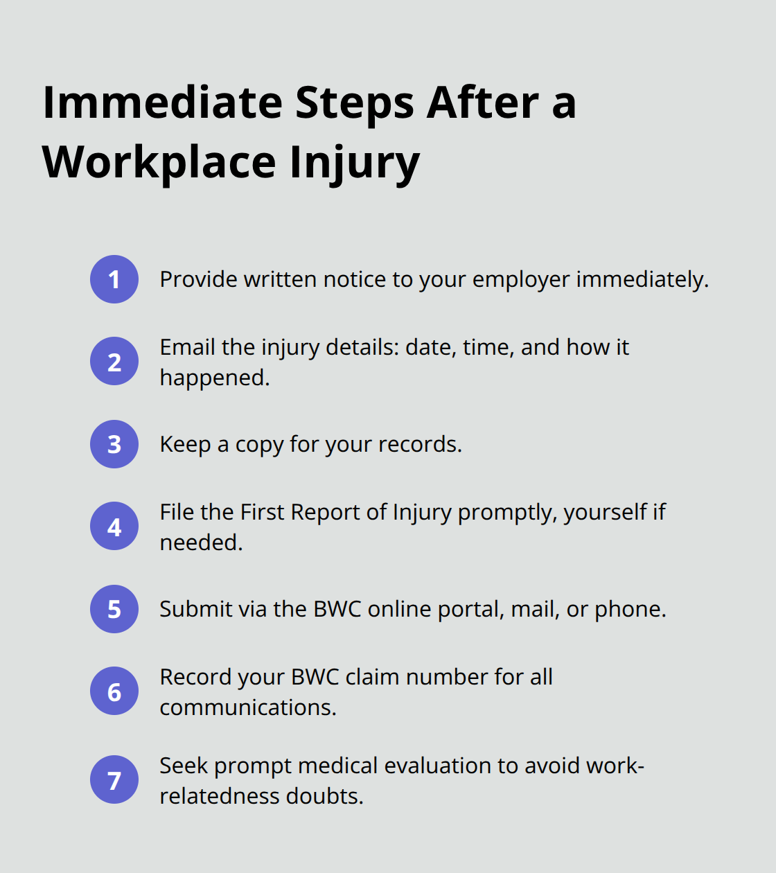 Compact checklist of first actions to support an Ohio BWC claim - Filing BWC claim Ohio
