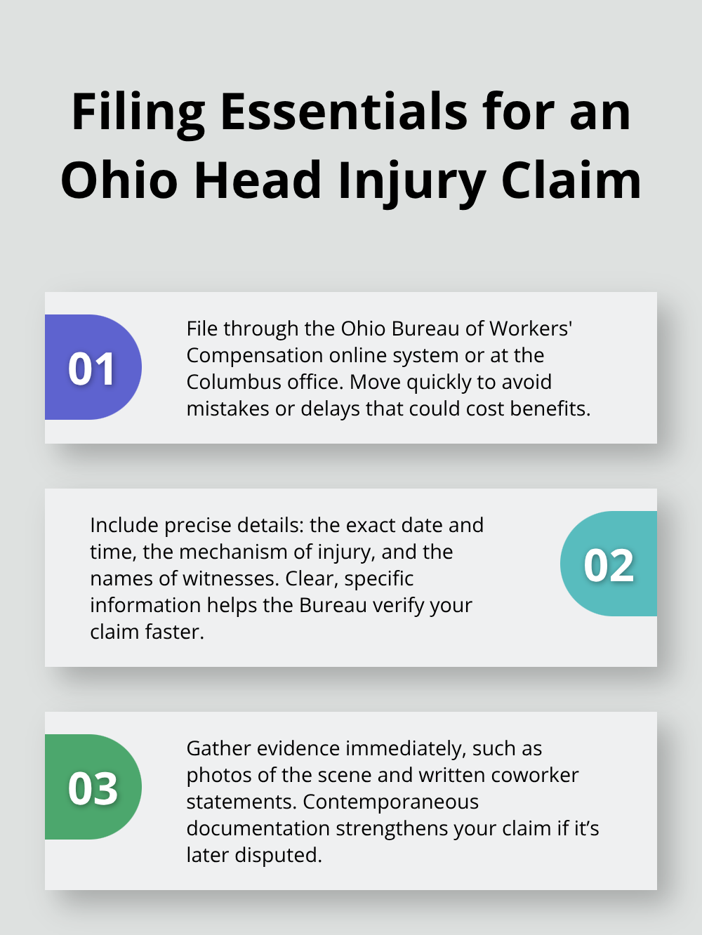 Three key steps to file an Ohio workers' compensation head injury claim effectively.