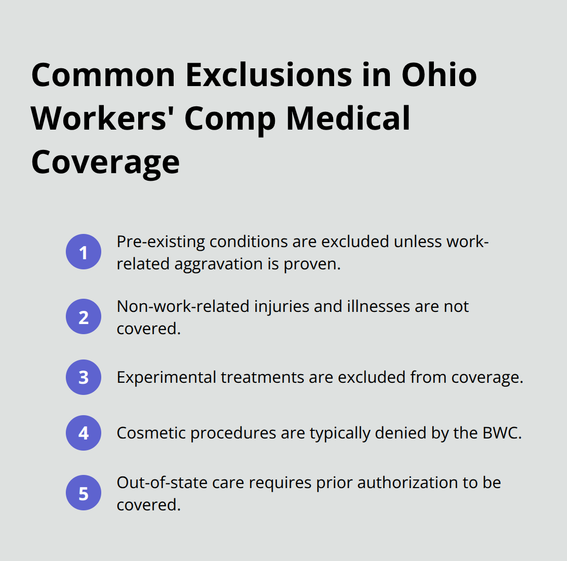 Compact ordered list of medical exclusions under Ohio workers' compensation