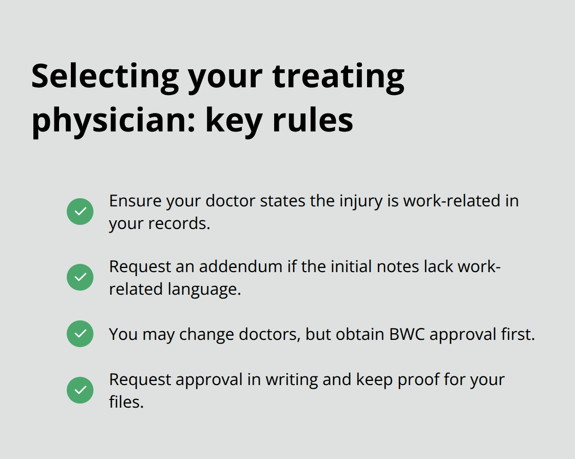 Checklist of rules for choosing and changing your treating physician under Ohio BWC