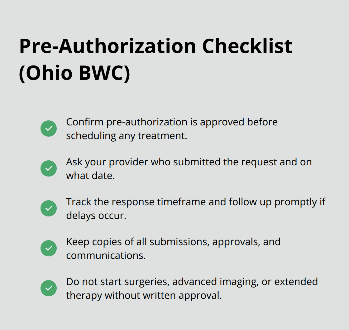 Checklist of steps to secure BWC pre-authorization and avoid denials - Medical benefits coverage Ohio