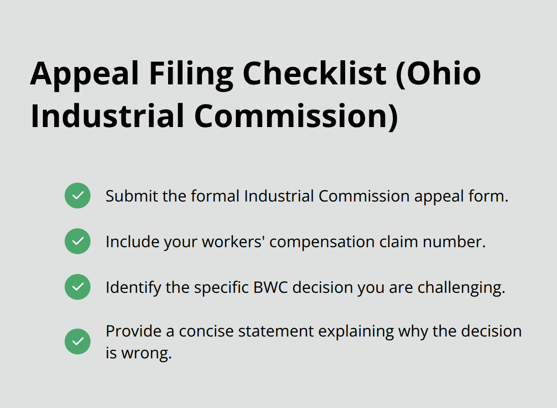 Required items to file an appeal with the Ohio Industrial Commission