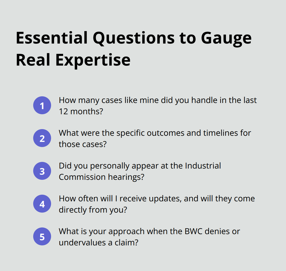 Compact checklist of questions to assess a workers’ compensation lawyer’s experience