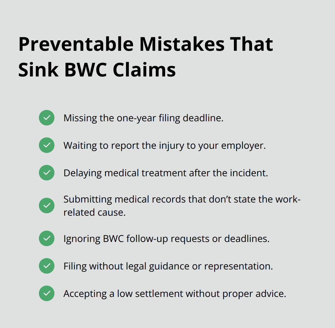 Checklist of common, avoidable mistakes that lead to BWC claim denials in Ohio. - Northeast Ohio workers compensation