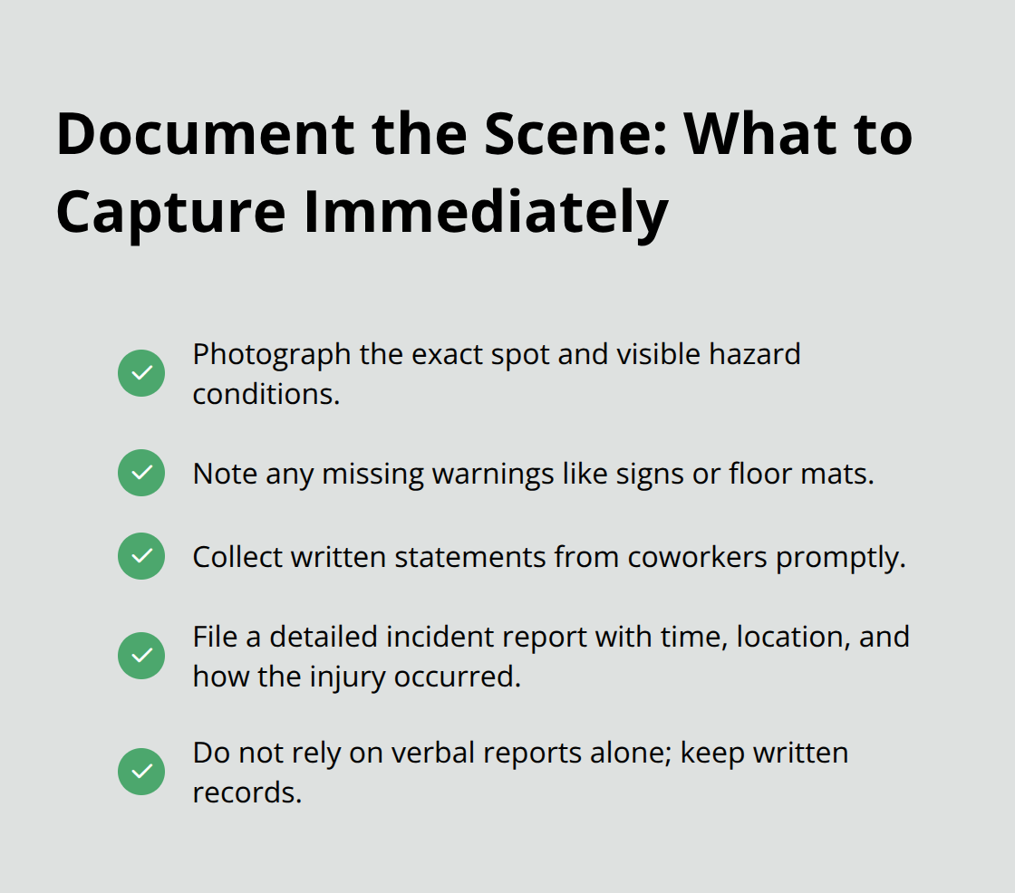 Checklist of on-the-spot documentation steps to support an office injury claim. - Office worker compensation rights