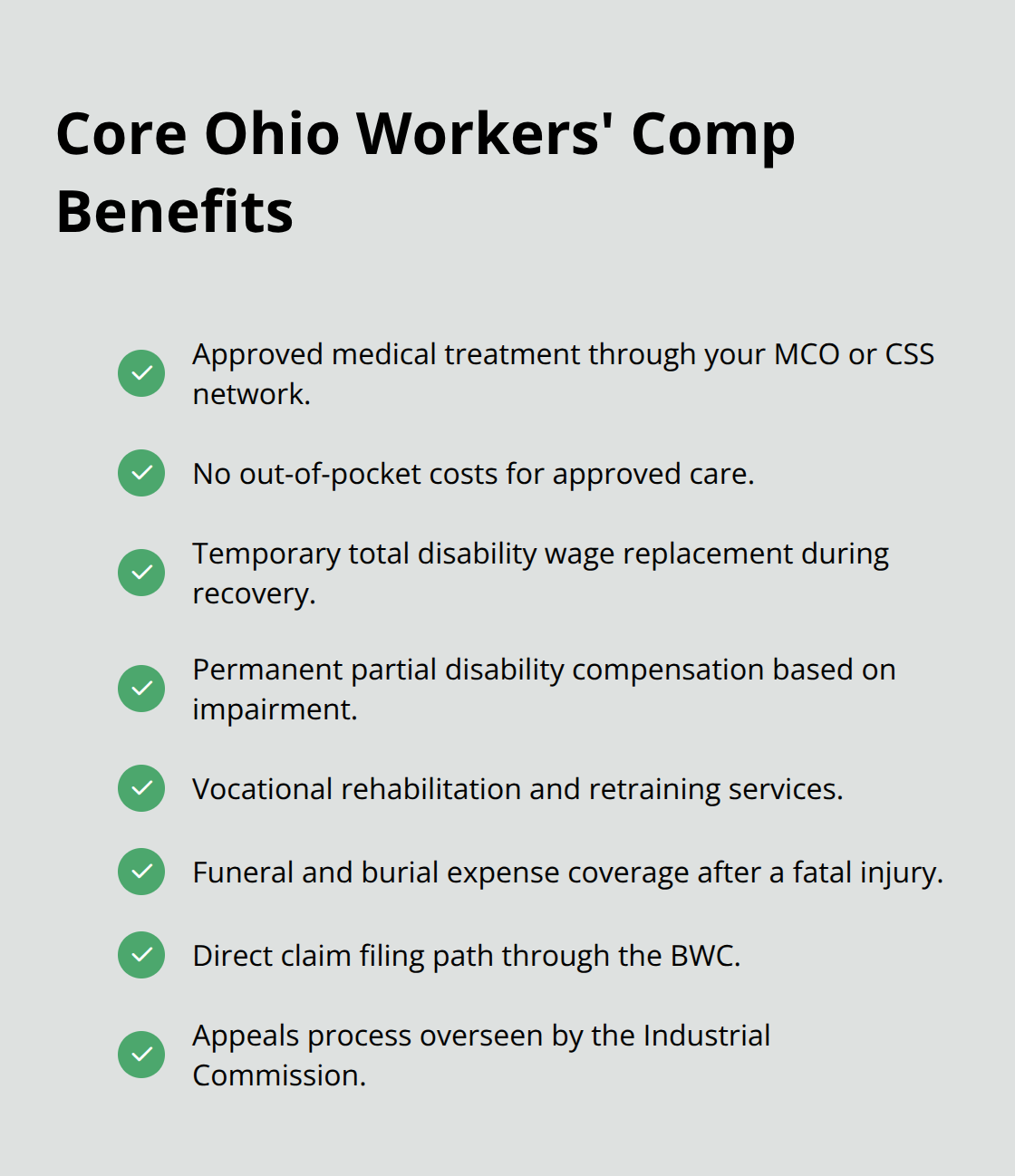 Checklist of core Ohio workers' compensation benefits in Ohio - ohio workers injury rights