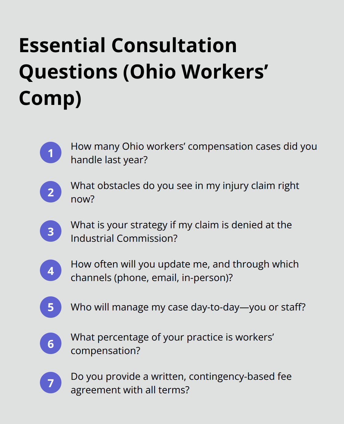 Compact list of must-ask questions to vet an Ohio workers’ compensation attorney - Ohio workplace injury attorney