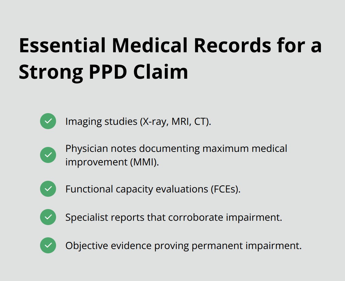 Checklist of key medical documents to include with an Ohio PPD C-92 application.
