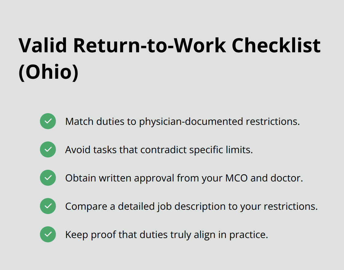 Checklist of requirements for a valid light-duty assignment in Ohio - Return to work Ohio