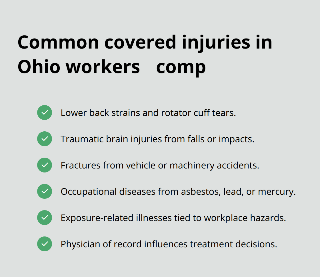 Checklist of common covered injury categories in Ohio workers compensation - workplace injury lawyer ohio
